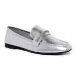 Mocassim Loafer Cristal Feminino Comfort em Couro Prata