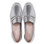 Mocassim Loafer Cristal Feminino Comfort em Couro Prata