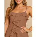 Vestido Curto Vivi Franja Alcinha Fina - Caqui