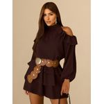 Vestido Curto Elisa Franja Gola Alta - Chocolate