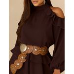 Vestido Curto Elisa Franja Gola Alta - Chocolate