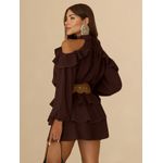 Vestido Curto Elisa Franja Gola Alta - Chocolate