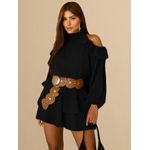 Vestido Curto Elisa Franja Gola Alta - Preto