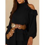 Vestido Curto Elisa Franja Gola Alta - Preto