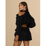Vestido Curto Elisa Franja Gola Alta - Preto
