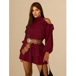 Vestido Curto Elisa Franja Gola Alta - Vinho