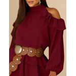 Vestido Curto Elisa Franja Gola Alta - Vinho
