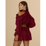Vestido Curto Elisa Franja Gola Alta - Vinho