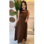 Vestido Gaby Longo Manga Regata - Marrom