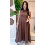 Vestido Gaby Longo Manga Regata - Marrom