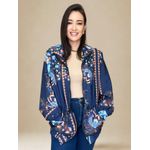 Jaqueta Parka Estampa Floral- Azul Escuro