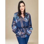 Jaqueta Parka Estampa Floral- Azul Escuro