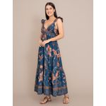 Vestido Longo Camila Estampado Azul Marinho