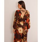 Macacão Mel Manga Longa Estampado Marrom