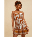 Vestido Nicoly Curto Reto Estampado - Marrom