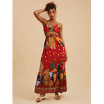 Vestido Clarice Longo Com Babado Floral - Vermelho