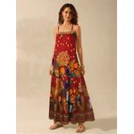 Vestido Longo Maisa Decote Reto Estampa Florida - Vemelho