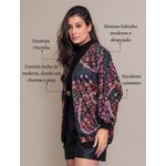 Kimono Feminino Manga Morcego Cardigan Forrado Estampado Caju 