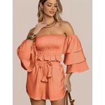 Conjunto Feminino Cropped Manga Ciganinha Shorts Curto - Laranja