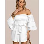 Conjunto Feminino Cropped Manga Ciganinha Shorts Curto - Branco