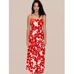 Vestido Tati Longo Floral de Alcinha - Vermelho