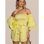 Conjunto Feminino Cropped Manga Ciganinha Shorts Curto - Amarelo