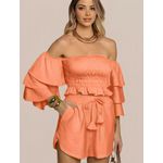 Conjunto Feminino Cropped Manga Ciganinha Shorts Curto - Laranja