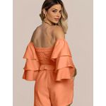 Conjunto Feminino Cropped Manga Ciganinha Shorts Curto - Laranja