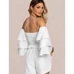 Conjunto Feminino Cropped Manga Ciganinha Shorts Curto - Branco