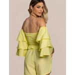 Conjunto Feminino Cropped Manga Ciganinha Shorts Curto - Amarelo