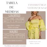 Conjunto Feminino Cropped Manga Ciganinha Shorts Curto - Amarelo
