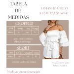 Conjunto Feminino Cropped Manga Ciganinha Shorts Curto - Branco