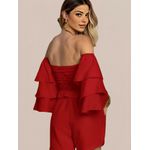 Conjunto Feminino Cropped Manga Ciganinha Shorts Curto - Vermelho