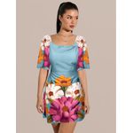 Vestido Amanda Curtinho Tubinho Floral - Azul