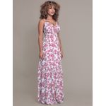 Vestido Longo Flores Alcinha Elegante - Rosa