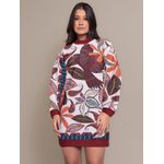 Vestido Feminino Manga Longa Casual Estampado Gola Alta Moda