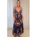 Vestido Longo Luiza Decote V - Azul