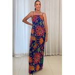 Vestido Longo Marina Decote Reto - Azul