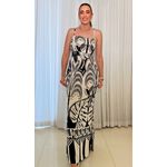 Vestido longo Stela Estampa Tropical- Branco com Preto