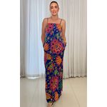 Vestido Longo Marina Decote Reto - Azul