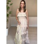 Vestido Longo Flora Com Babados- Nude