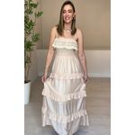 Vestido Longo Flora Com Babados- Nude