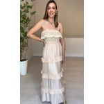 Vestido Longo Flora Com Babados- Nude