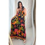 Vestido Longo Beatriz Estampado Com Amarração - Preto
