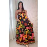 Vestido Longo Beatriz Estampado Com Amarração - Preto