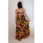 Vestido Longo Beatriz Estampado Com Amarração - Preto
