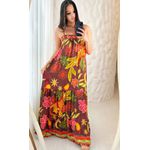 Vestido Longo Beatriz Estampado Com Amarração - Marrom