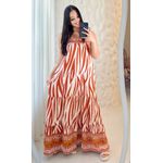Vestido Rebeca Longo Animal Print - Marrom