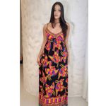 Vestido Isadora Longo Estampa Tucano- Preto