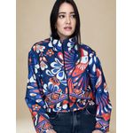 Jaqueta Corta Vento Estampa Floral- Azul Escuro